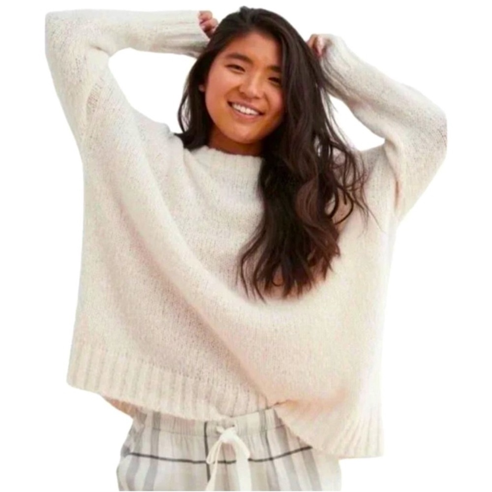 Aerie Oversized Wool Blend Crewneck Sweater in Cream Sz Large